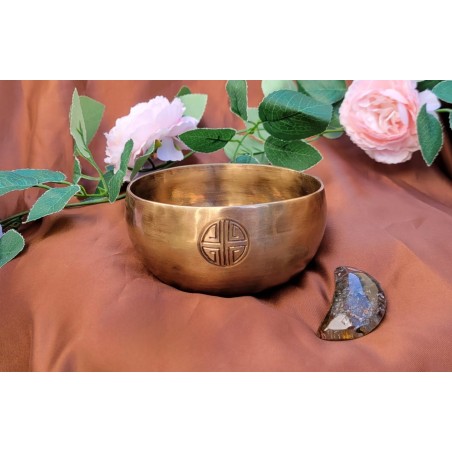 Bol Tibétain chantant 7 métaux 330grs Full Moon + Pierre chamane