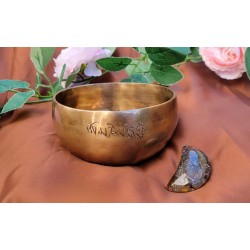 Bol Tibétain chantant 7 métaux 330grs Full Moon + Pierre chamane