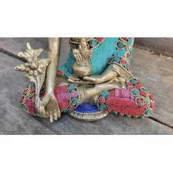 Statue de Bouddha  Médecine 19cm Turquoise Corail