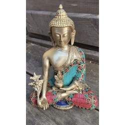 Statue de Bouddha  Médecine 19cm Turquoise Corail