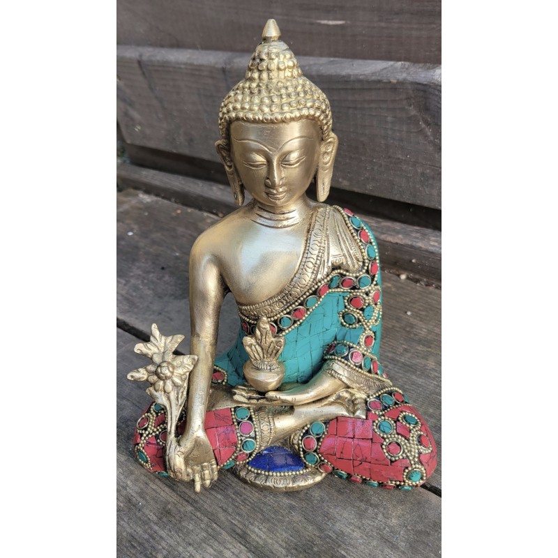 Statue de Bouddha  Médecine 19cm Turquoise Corail