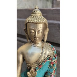 Statue de Bouddha  Médecine 19cm Turquoise Corail