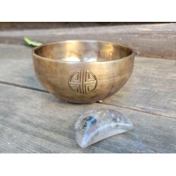 Bol Tibétain chantant 7 métaux 330grs Full Moon + Pierre chamane