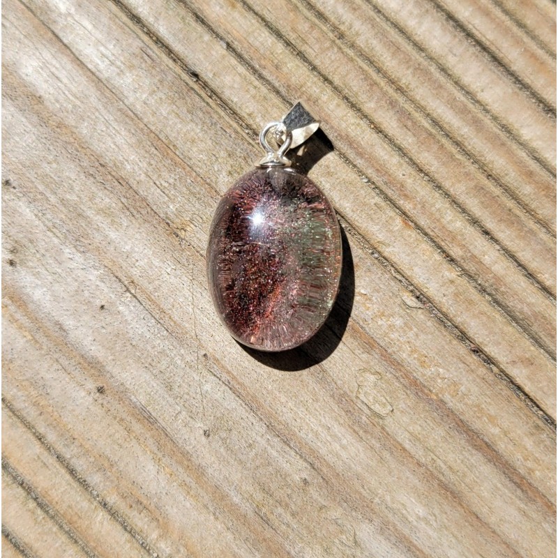 Pendentif goutte en Lodolite ou Quartz jardin