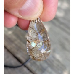 Pendentif goutte en Quartz rutile doré