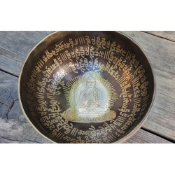 Bol chantant Tibétain 7 métaux 540grs gravé Bouddha Médecine