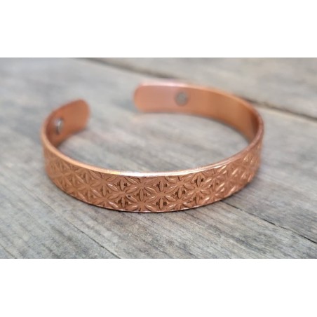 Bracelet en cuivre 1cm avec aimants Fleur de vie