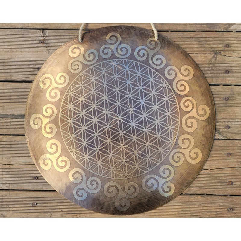 gong tibétain Fleur de vie et triskel