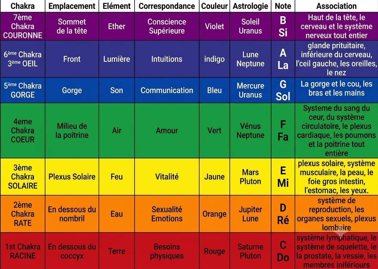 Tableau des chakras